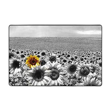 Imagem de Zeraoke Tapetes de área de girassóis pretos e brancos para sala de estar de 1,2 x 1,5 m, tapete macio e moderno, tapetes antiderrapantes e felpudos para decoração de casa, tapete lavável para quarto,