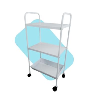 Imagem de Mesa Carrinho Auxiliar Branca 2 Prateleiras + 1 Bandeja Aço Carbono, Suporta até 50Kg, Ideal para Clínicas, Estética, Veterinário