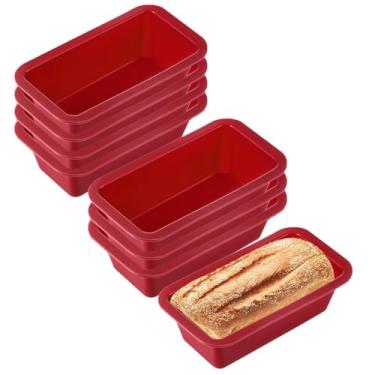 Imagem de WWEsemeren 8 formas retangulares de silicone para pão de 15 x 8 x 4 cm, formas retangulares antiaderentes para mini bolo, caseiro, pão e bolo de carne