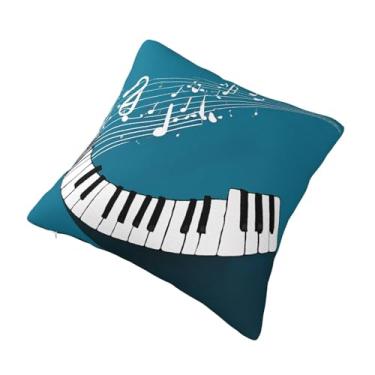 Imagem de Teclas de piano verdes e brancas - Almofada quadrada decorativa impressa - Design reversível, zíper oculto, poliéster macio para sofá, cama e carro - Hipoalergênico 61 cm x 61 cm
