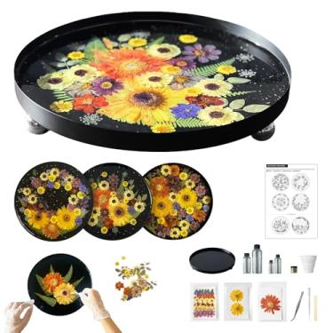 Imagem de Bandejas de decoração de obra-prima, kit de resina DIY com rosas prensadas reais, base de metal elegante, flocos de ouro, guia para iniciantes com ideias de design, sem necessidade de habilidades