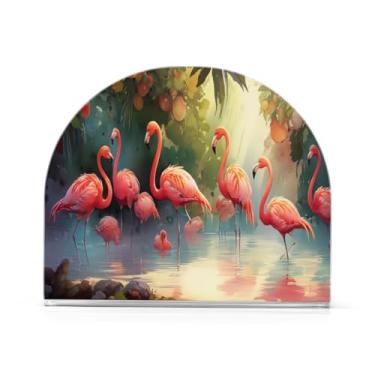 Imagem de Qilmy Um grupo de porta-guardanapos flamingos rosa, porta-guardanapos de acrílico transparente para mesa, suporte de guardanapo de coquetel de papel de seda para cozinha, dispensador de guardanapos de