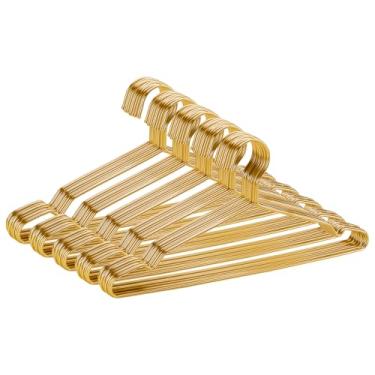 Imagem de Cabides de roupas, pacote com 50, cabides de arame, cabides de metal a granel, antiderrapantes, resistentes, que economizam espaço, cabides finos de aço inoxidável para roupas, ouro de 41,5 cm