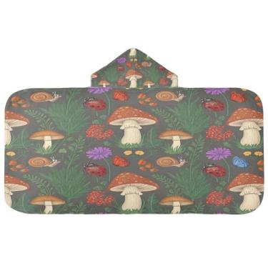 Imagem de Burbuja Toalha de banho com capuz de ervas com cogumelos caracóis para crianças, toalha de praia de pelúcia macia absorvente para meninas e meninos 3-10 anos, 61 x 127 cm