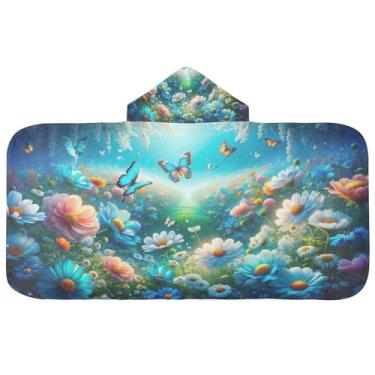 Imagem de Burbuja Toalha de banho com capuz de flores de fada para crianças, toalha de praia de pelúcia macia absorvente para chá de meninas e meninos 3-10 anos, 61 x 127 cm