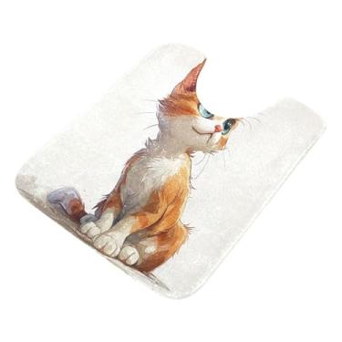 Imagem de Burbuja Tapete de banheiro de gato fofo, tapete de banho absorvente de pelúcia macio, base de banheiro antiderrapante para piso de banheiro, oval em forma de U