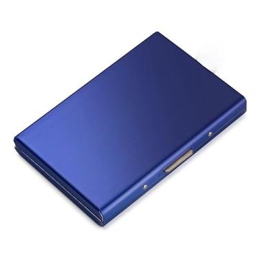Imagem de Carteira masculina de aço inoxidável para cartão de crédito fina de metal com proteção RFID, carteira com fecho magnético antifurto, Azul, Tendência