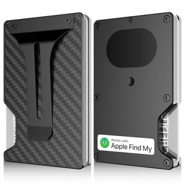 Imagem de Carteira inteligente com rastreamento de localização, chip Airtag integrado, compatível apenas com Apple Find My iOS, suporte de cartão com bloqueio de RFID com clipe para dinheiro (fibra de carbono)