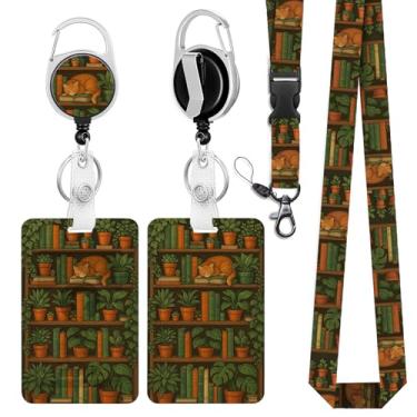 Imagem de IBOVODI Estante de livros para crachás de identificação, suporte de crachá de livro de biblioteca, clipe retrátil, cordões separatistas, porta-identidade, mosquetão, chaveiro, protetor de etiqueta de