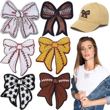 Imagem de STSTR 6 peças de adesivos de futebol de ferro, decoração de arco estilo esportivo, 6 tipos de tecido costurado a ferro para mulheres, patches bordados para jeans, jaquetas, mochilas