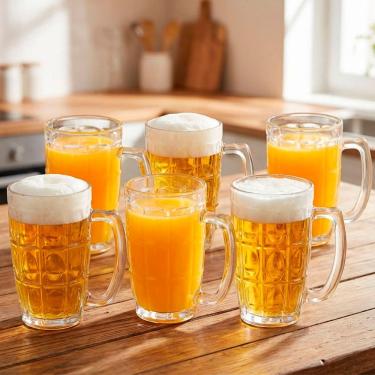 Imagem de Jogo Canecas Chopp Cerveja Copo Vidro 316ml Conjunto Kit 6pç