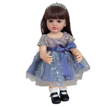 Imagem de Boneca Reborn 55cm Corpo De Silicone Com Vestido Azul E Acessórios Presente Aniversário Natal Criança
