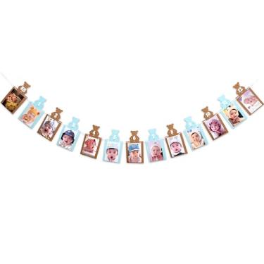 Imagem de Eurteka Bear Baby Monthly Milestone Photo Banner - Bear Shape Photo Cards, Newborn to 12 Months Baby Photography Decorations,One Year Milestone Decoration (bear 0-12 banner)