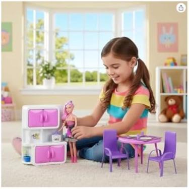 Imagem de Kit de cozinha para crianca com boneca, e adoravel, para meninas, 1kg