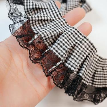 Imagem de Guarnição de babados guingão de 8 metros de largura, acabamento de tecido de fita de renda xadrez de organza para costura, artesanato, cortina de vestido, decoração de fronha de fantasia de casamento