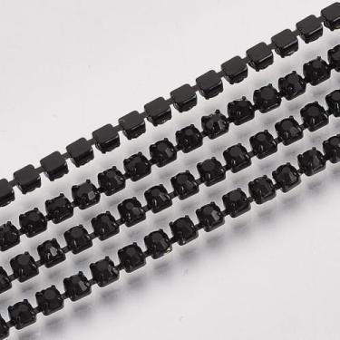 Imagem de KISSITTY Corrente de strass de 2,4 mm, cor preta, SS8.5, corrente de copo com acabamento de cristal, enfeites para costura DIY, joias, festa de casamento, roupas, decoração, artesanato, ornamentos