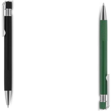 Imagem de Caneta Esferográfica com Corpo em Alumínio Reciclado, Tinta Azul, Ponta Média, Refil Substituível Tipo Parker, Clipe Cromado, Ambidestra (Preto e Verde)