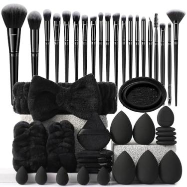 Imagem de Conjunto de 44 pincéis de maquiagem e esponjas de maquiagem para líquido, creme e pó - polido, mistura e pincel de rosto