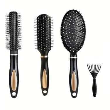 Imagem de Conjunto de 3 peças de escova de cabelo profissional, escova de almofada de ar, pente de dentes largos e escova redonda para pentear, desembaraçar e volumizar, deslizamento suave