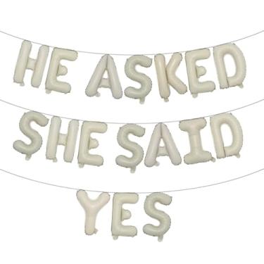 Imagem de He Asked She Said Yes Banner de balão, placa de glitter multicolorido para casamento, noivado, decorações de festa de chá de panela (HE ASKED SHE SAID YES Cream)