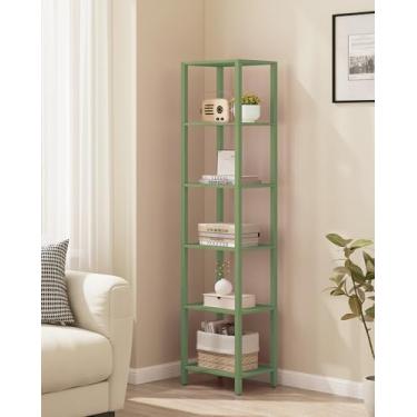 Imagem de TUTOTAK Estante de livros, prateleira alta de 6 camadas, estante estreita para pequenos espaços, estante empilhável DIY, para sala de estar, escritório, escritório, entrada, industrial, verde-oliva