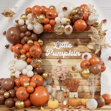 Imagem de Vaca Party 215 peças kit de arco de balão de outono com laranja café marrom areia balões brancos folhas de bordo para outono Ação de Graças outono colheita decorações de festa de aniversário