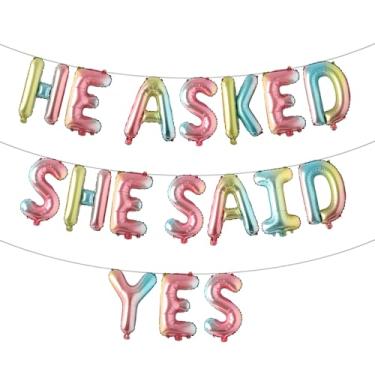 Imagem de He Asked She Said Yes Banner de balão, placa de glitter multicolorido para casamento, noivado, decorações de festa de chá de panela (HE ASKED SHE SAID YES Rainbow)