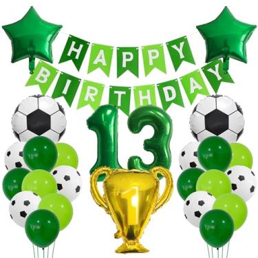 Imagem de Balão de futebol verde 13 anos, decoração de futebol de 13 anos, 13 anos, troféu de futebol, 13 balões, tema esportivo de futebol preto verde, decoração de festa para crianças, meninos, decoração de