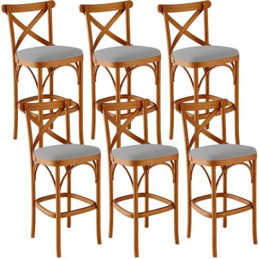 Imagem de Kit 06 Banquetas Altas Cozinha Bancada Bar Sala De Jantar Estofada ávila L02 Suede Cinza - Lyam