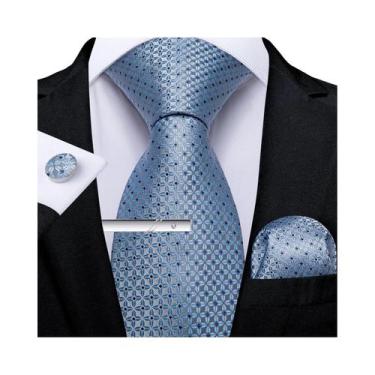 Imagem de Gravata Masculina Social Listrada Lisa De 8cm Com Abotoaduras E Lenço 