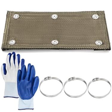 Imagem de Coloch Protetor de tubo de titânio, protetor térmico de exaustão de 15 x 30 cm com braçadeiras e luvas Proteção de isolamento térmico de tubo de duas camadas até 648 °C, para tubos, automotivos