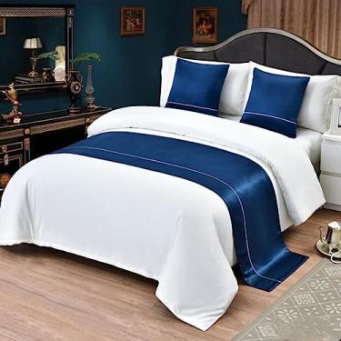 Imagem de Cama, corredor, cama, cachecol, colchas, sólido, hotel, cama, corredores, cachecóis para cama king size, decoração de quarto, azul-50 x 240 cm (cama de 1,8 m)