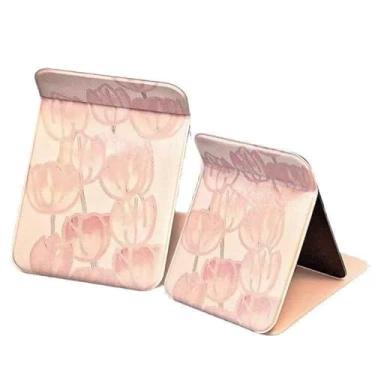 Imagem de Espelhos de Maquiagem Espelho de Maquiagem Dobrável Retrô com Case em Couro PU - Portátil para Bolsa e Viagens, 3 Tamanhos(flores,Grande)