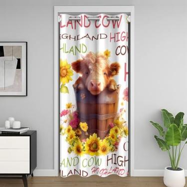 Imagem de Feelyou Linda cortina de porta de armário de vaca Highland 106 x 203 cm 1 painel de desenho animado animal cortina para porta privacidade girassol 30%-50% cortina blackout portas de fazenda com