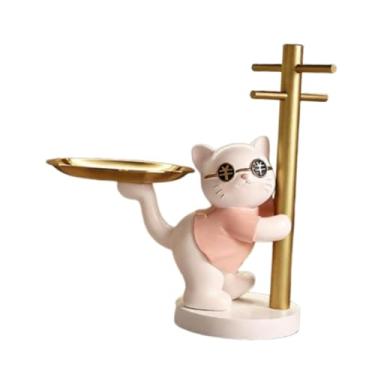 Imagem de IEUDNS Bandeja para chaves em formato de gato, ideal para de entrada, porta-joias, fofa e moderna, com estampa de gato, perfeita para decorar a mesa de, Rosa