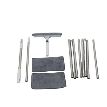 Imagem de HURRISE Rodo Limpador de Janelas Extensível, Poste de Aço Inoxidável 2 Em 1 Com Cabeça Giratória de 180 Graus e Pano de Microfibra, para Ambientes Internos e Externos Altos (Branco)