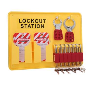 Imagem de Luocute Estação de Bloqueio e Etiquetagem, Placa de Bloqueio de Segurança para Montagem Em Parede Com 7 Cadeados, 10 Etiquetas, 2 Fechaduras de Ferrolho, Kits de e Etiquetagem