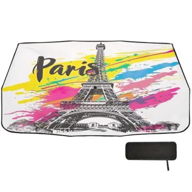 Imagem de Tinta colorida Torre Eiffel Para-brisa Sombra para SUV Proteção de Isolamento Térmico Guarda-chuva de Carro 147.3 cm x 75.4 cm Persianas de Janela de Carro