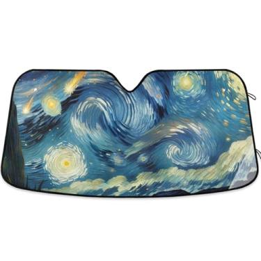 Imagem de Guarda-sol personalizado noite estrelada meteoro chuva para para-brisa de carro bonito retrátil dobrável óculos de sol para janelas dianteiras floral automotivo M, 139.7 cm x 70.1 cm