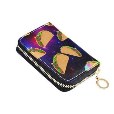 Imagem de Carteira feminina com zíper e bloqueio de RFID, porta-cartões de crédito, carteira masculina com bolso para moedas, desenho animado, tacos, espaço escuro