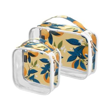 Imagem de GAIGEO Conjunto de bolsas de viagem de papagaios coloridos e flores azuis para maquiagem, bolsas de maquiagem transparentes para viagem, pacote com 2, Laranja azul ramo laranja-2, one size