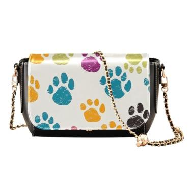 Imagem de GAIGEO Bolsa de ombro feminina de couro de vaca leiteira e garrafa, bolsa de ombro feminina de couro PU, bolsa de ombro de couro para mulheres, Estampa colorida de pata de cachorro-1, One Size