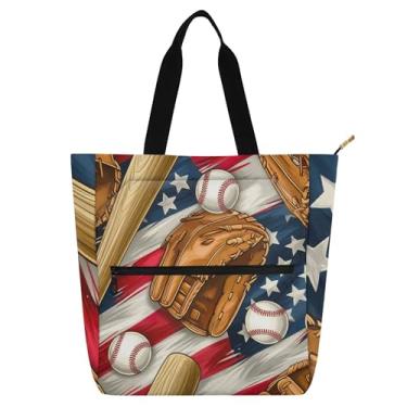 Imagem de Luvas de beisebol vintage bolsa de trabalho feminina lona praia livro tote com zíper mensageiro presente para amantes de livros bolsas