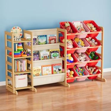 Imagem de SpaceAid Organizador de armazenamento de brinquedos 3 em 1 com 4 prateleiras e 12 caixas, organizador de brinquedos, estante de livros de 3 camadas, estante para quarto, sala de jogos, decoração de