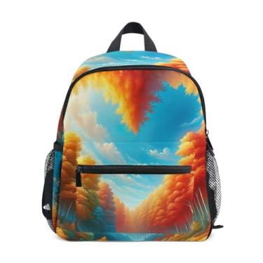 Imagem de GAIGEO Autumn Floral Leaves Hearts Mini Toddler Backpack Backpack for Preschool Girl with Front Pocket, Safety Whistle for Ages 3-8