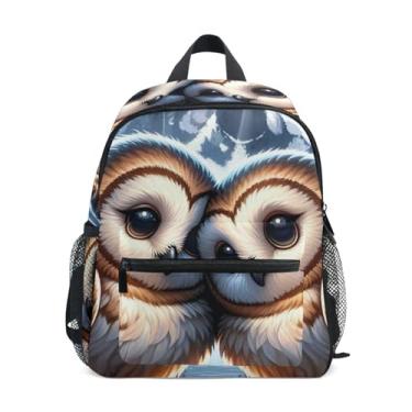 Imagem de GAIGEO Cute Owls Lovebirds Child Backpack 10x4x12 In, Girl Toddler Backpack with Water Bottle Pockets, Whistle Buckle