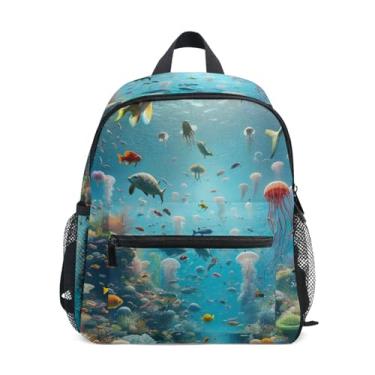 Imagem de GAIGEO Ocean Life Jellyfish Small Backpack for Kids Preschool Girl Backpack with Front Pocket, Safety Whistle for Ages 3-8