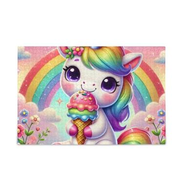 Imagem de Quebra-cabeça de unicórnio arco-íris fofo de madeira e papel, quebra-cabeças complexos para adultos