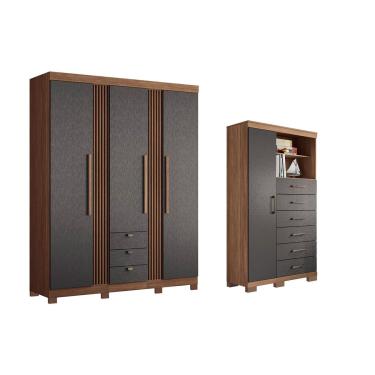 Imagem de Guarda Roupa 2 Peças (1GuardaRoupa+1Cômoda) QC258 Jatobá/Grafite - Santos Andirá