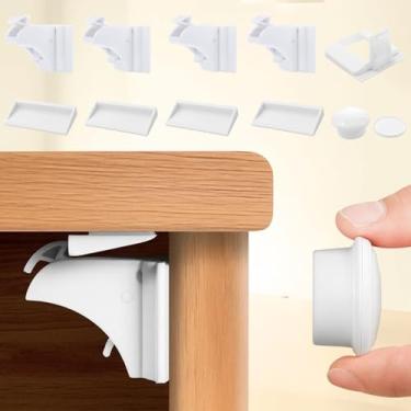 Imagem de Pacote com 4 fechaduras magnéticas para armário, travas para gavetas de armário - adesivo de fácil instalação, com 1 chave